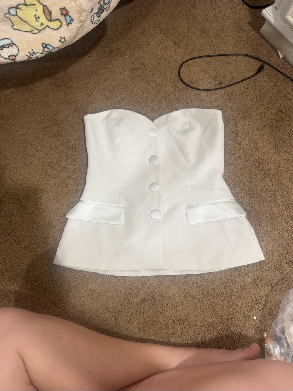 Zara White Strapless Button-Front Peplum Top